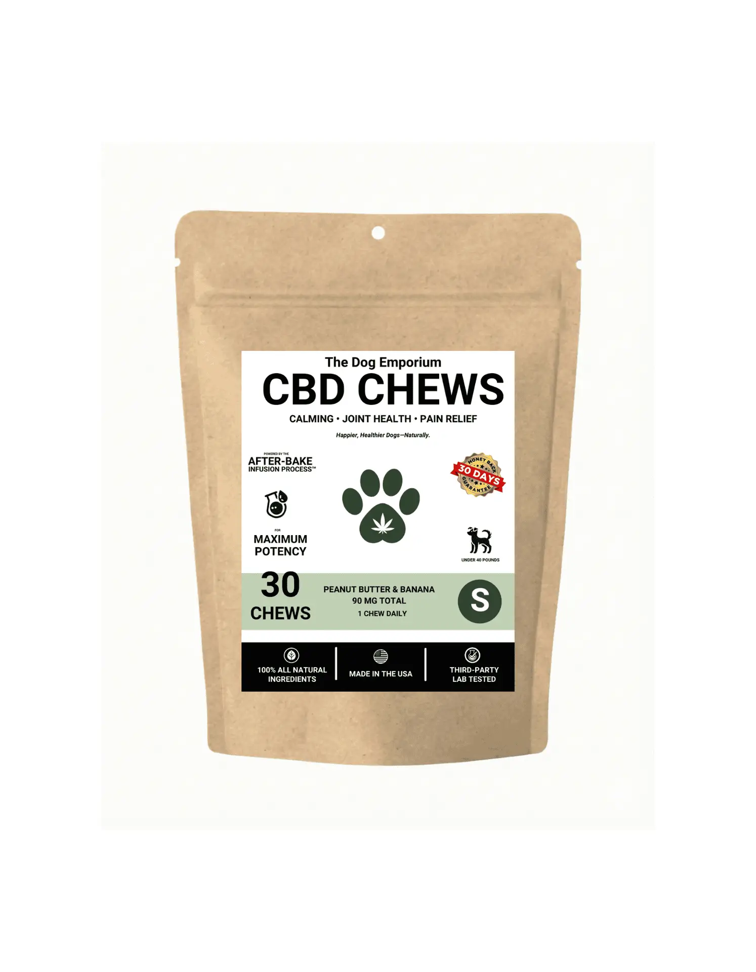 CBD Chews for Small Dogs 90 mg CBD Oil Peanut Butter Banana (Up to 40 lbs. give 1/2 for dogs under 20 ibs)